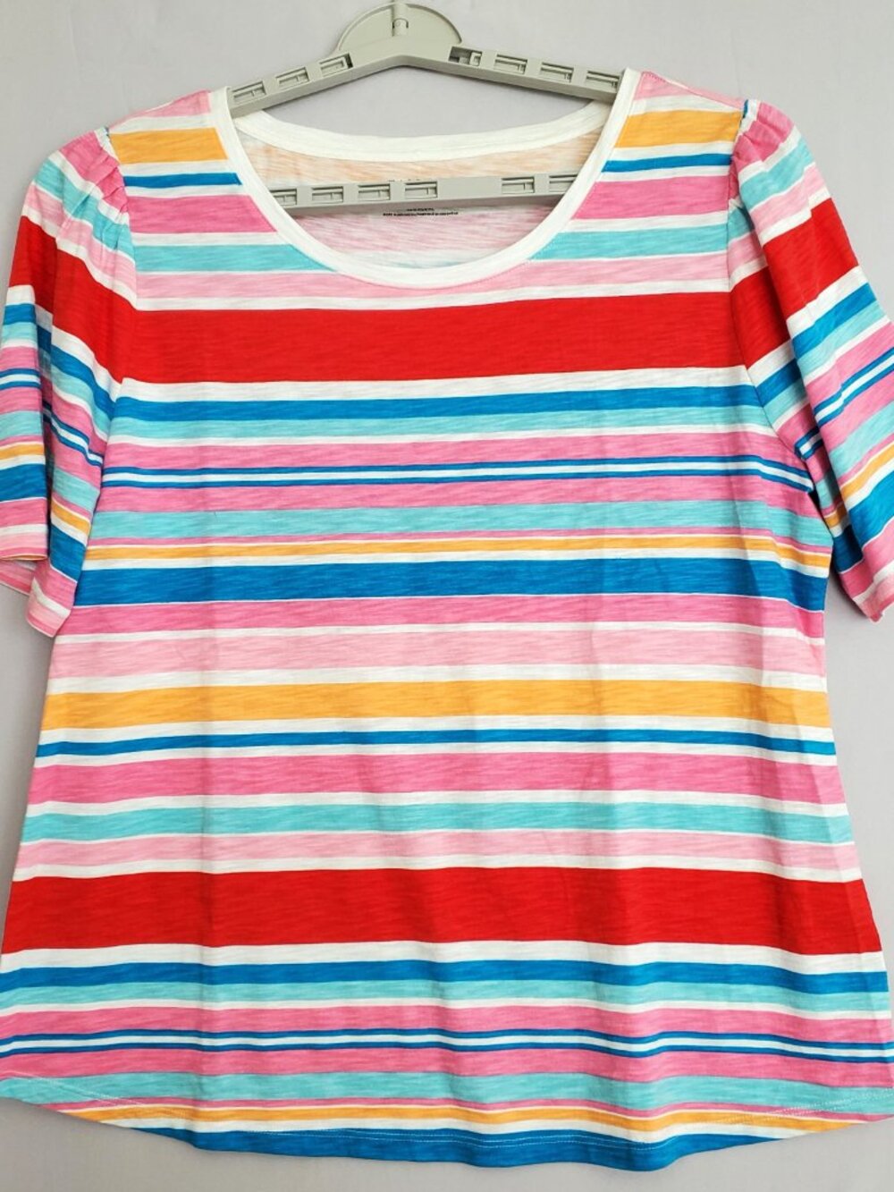 Talbot's Women's Top Shirt XL Curvy Fit Cotton Blend Bright Multi Stripe Casual